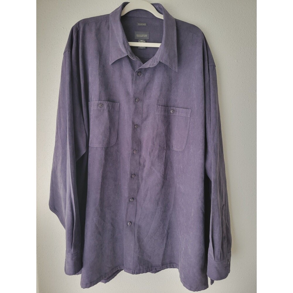 Menswear Purple Faux Suede Shirt 3XLT Oversized Tall Soft Grunge Y2K Button Up